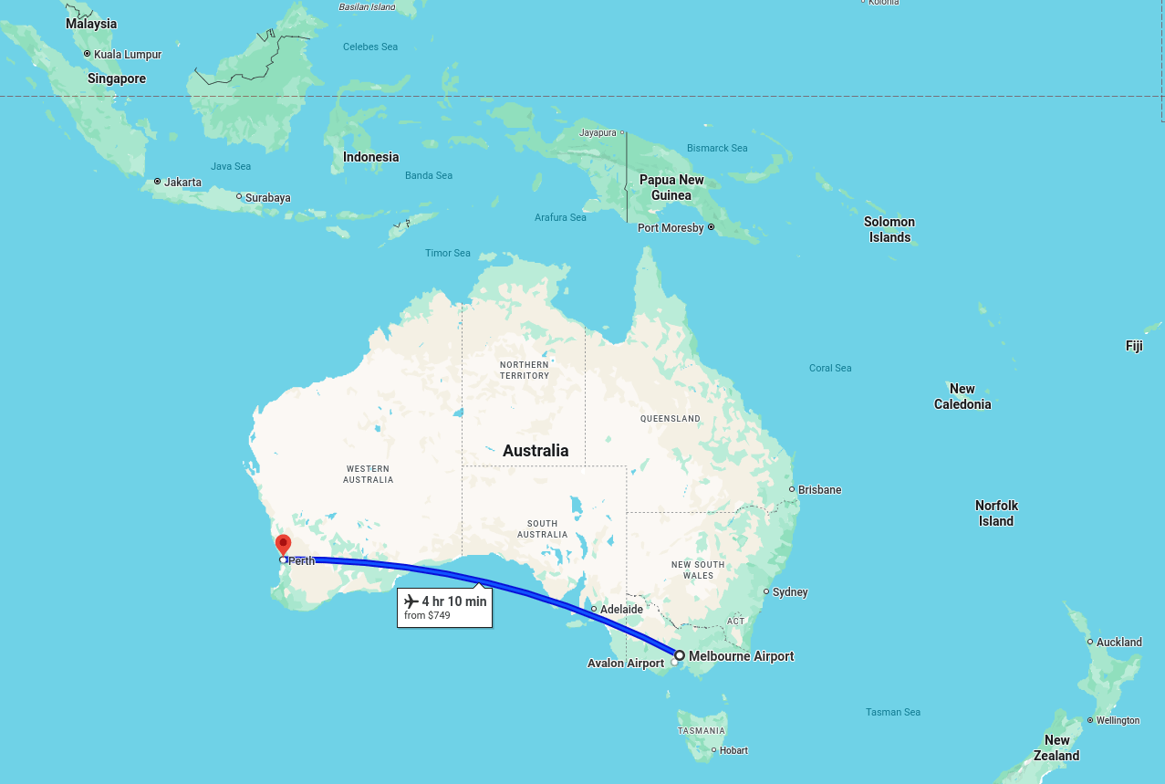 Thumbnail for Surviving MIGW: A map showing the flight from Perth to Melbourne